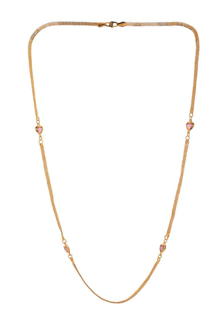Gold Plated Chain With Purple Heart Charms - Indya