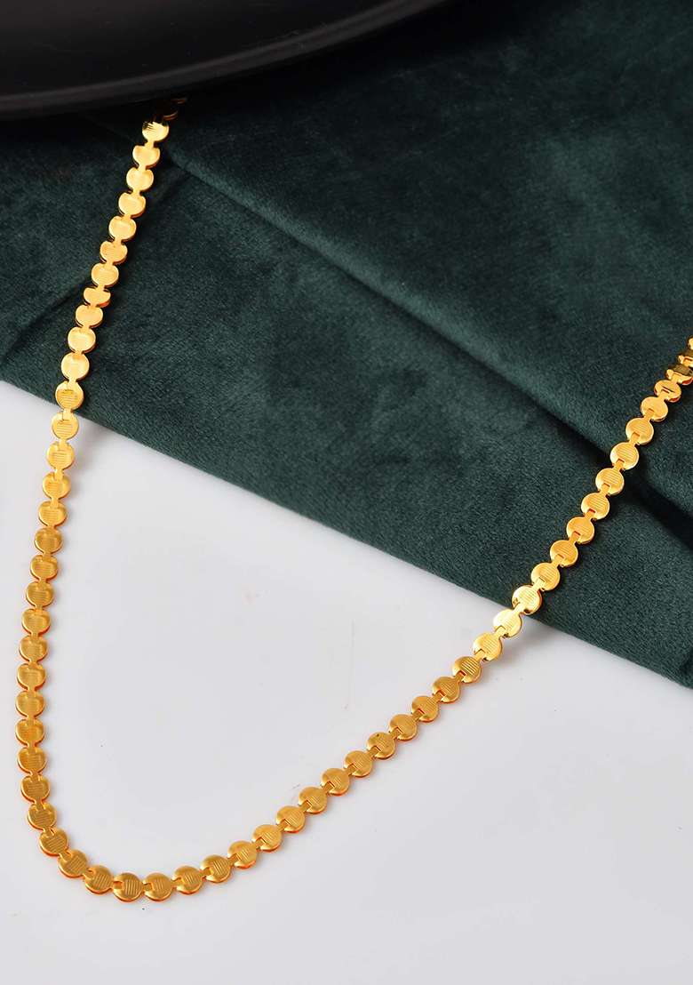 Flat Coin And Link Chain In Gold Finish - Indya