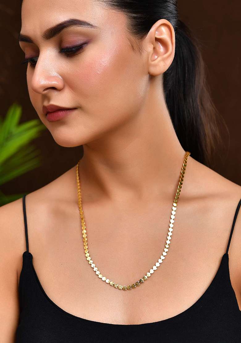 Flat Coin And Link Chain In Gold Finish - Indya