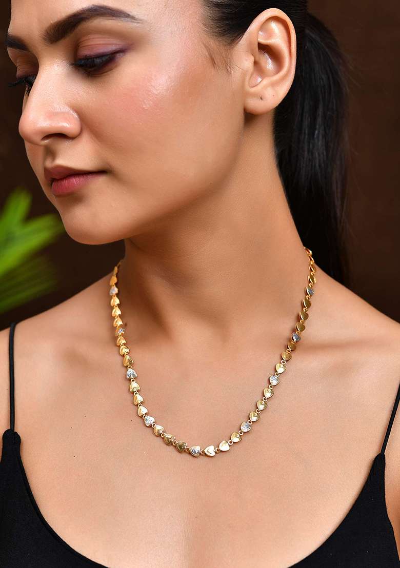 Gold And Toned Love Motif Chain With Diamond And Like Detailing - Indya