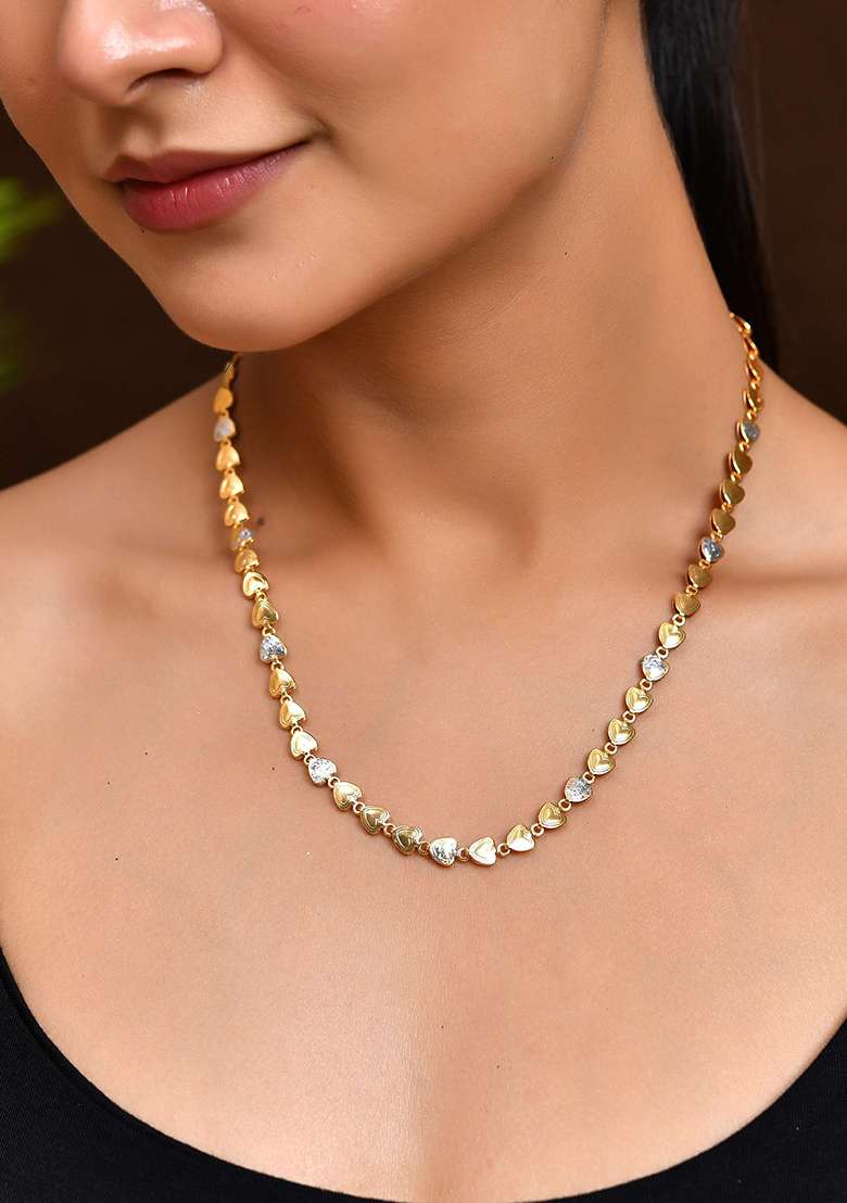 Gold And Toned Love Motif Chain With Diamond And Like Detailing - Indya