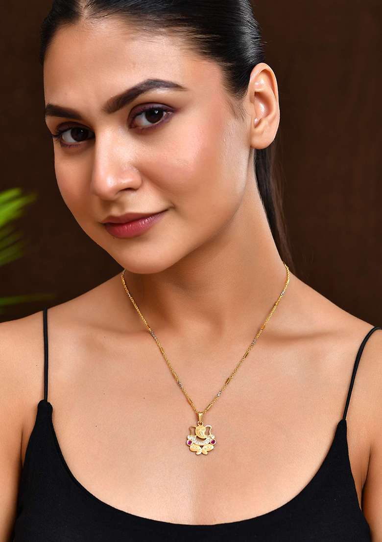 Traditional Gold And Tone Pendant Chain With Ruby Accents

 - Indya