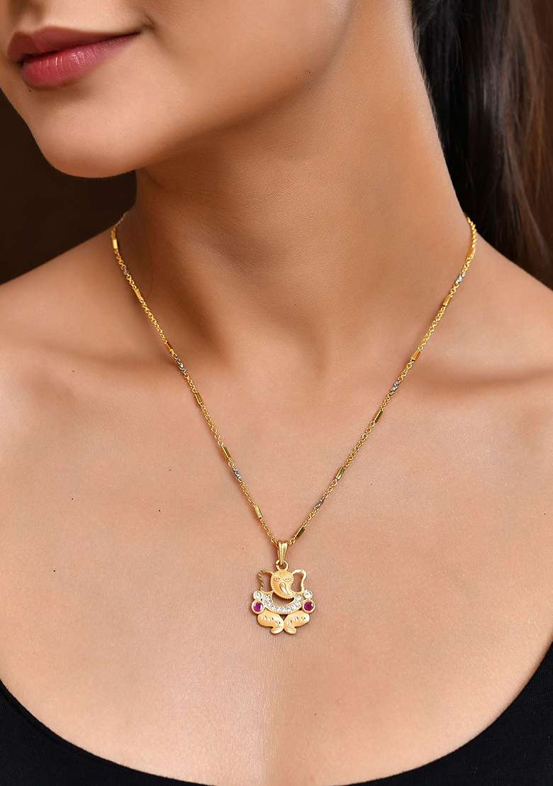 Traditional Gold And Tone Pendant Chain With Ruby Accents

 - Indya