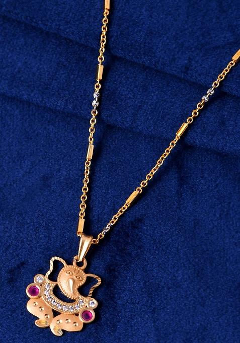 Traditional Gold And Tone Pendant Chain With Ruby Accents

