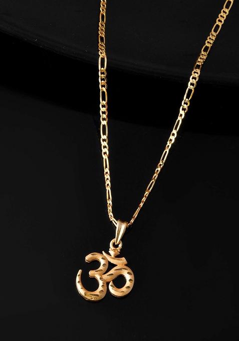 Gold And Toned Om Pendant Chain For Men And Women