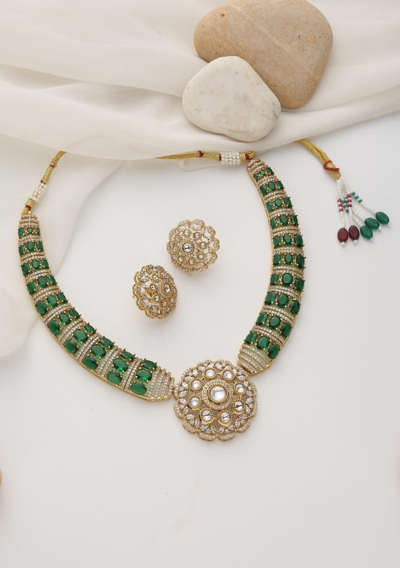 Green Polki Hasli Necklace Set