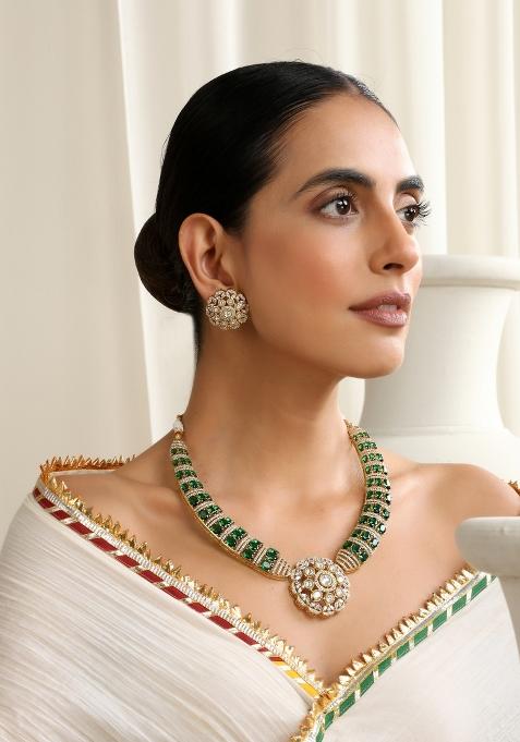 Green Polki Hasli Necklace Set