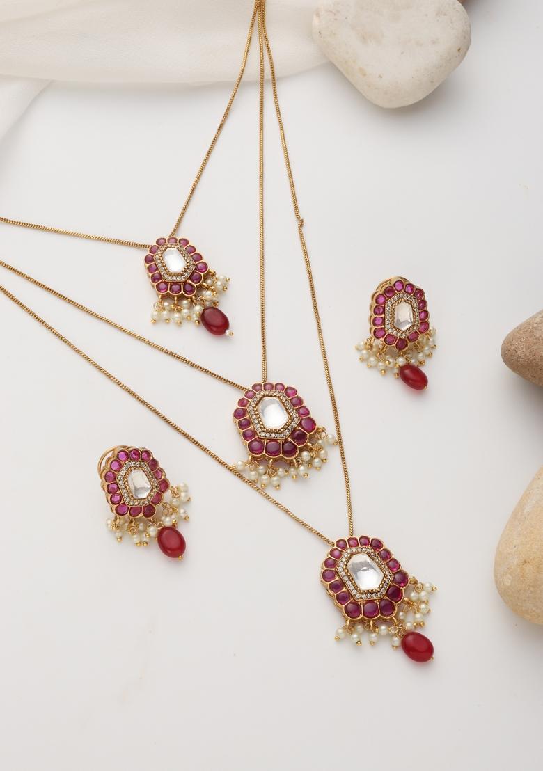 Red Polki Layered Necklace Set