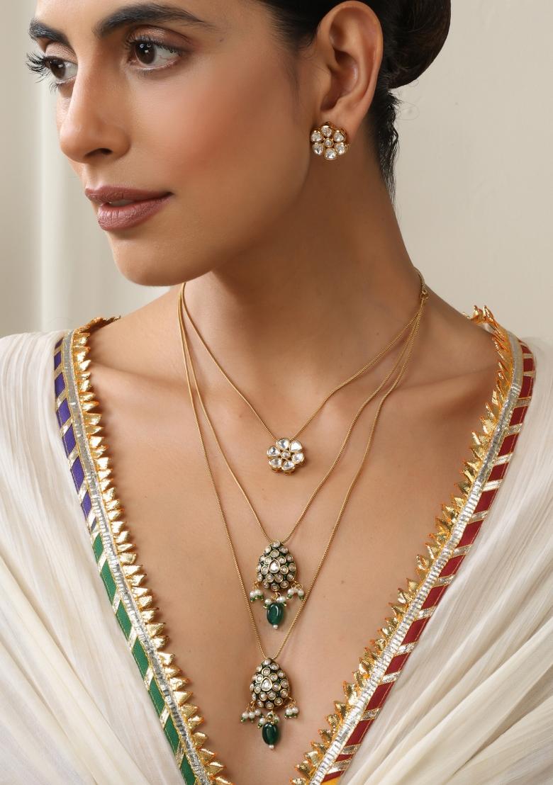 Green Polki Layered Necklace Set