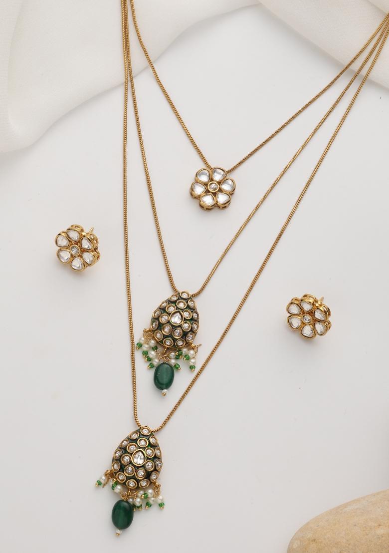Green Polki Layered Necklace Set