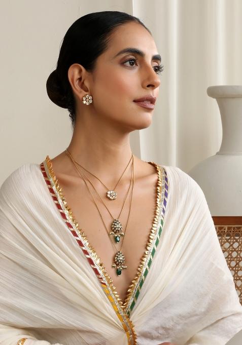 Green Polki Layered Necklace Set