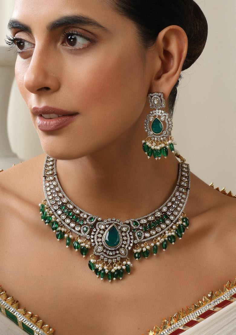 Green Gold Polki Necklace Set