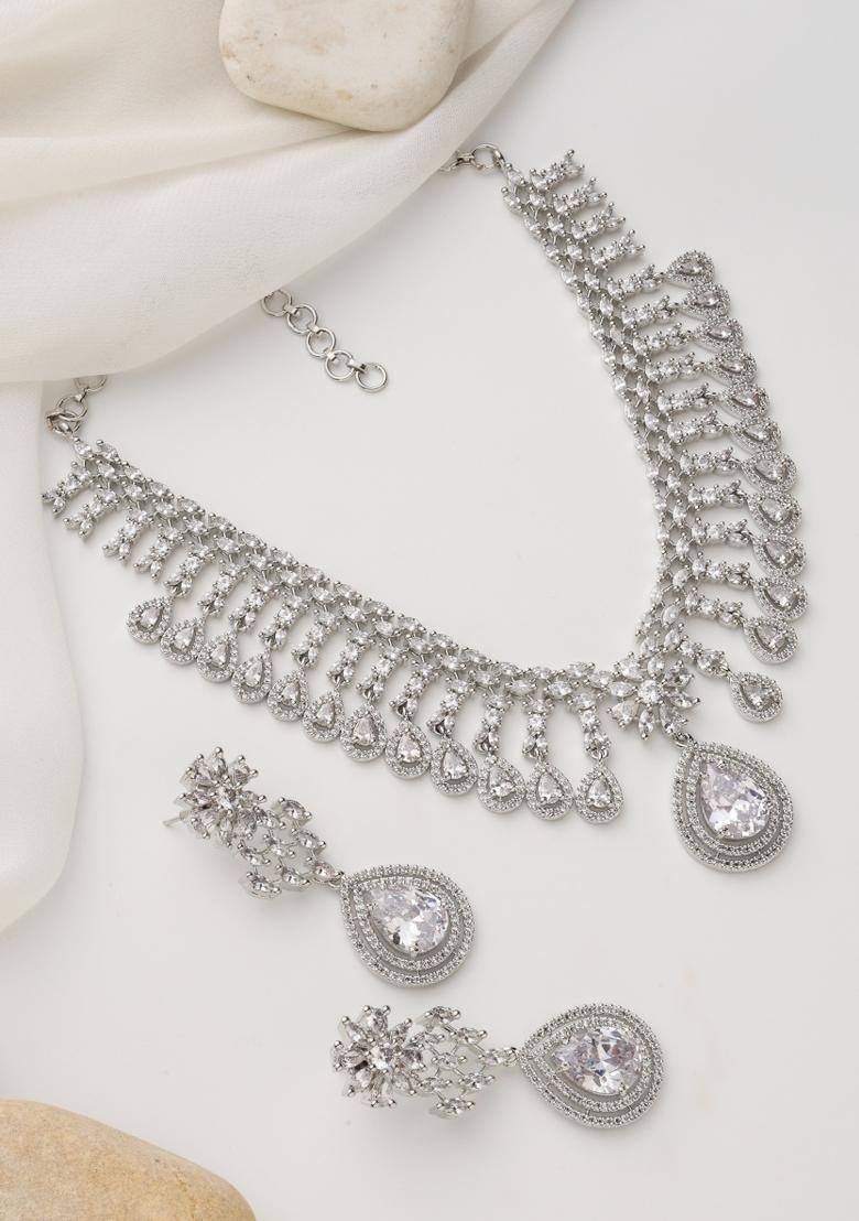 White Silver Zirconia Necklace Set