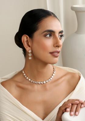 Rose Gold Polki Single Line Necklace Set