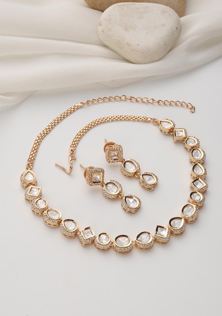 Rose Gold Polki Single Line Necklace Set