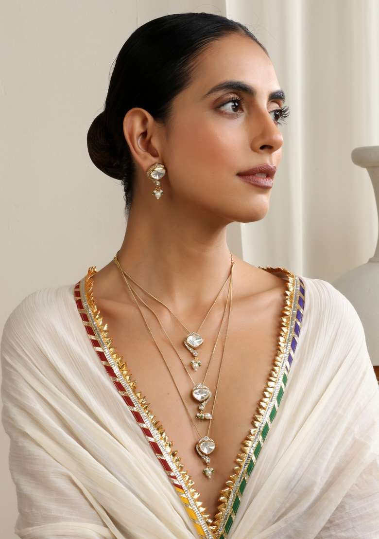 White Gold Layered Necklace Set - Indya