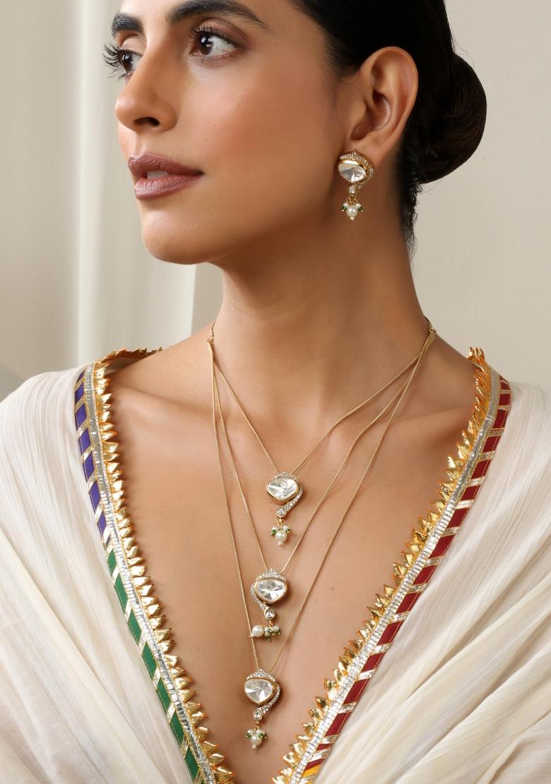 White Gold Layered Necklace Set