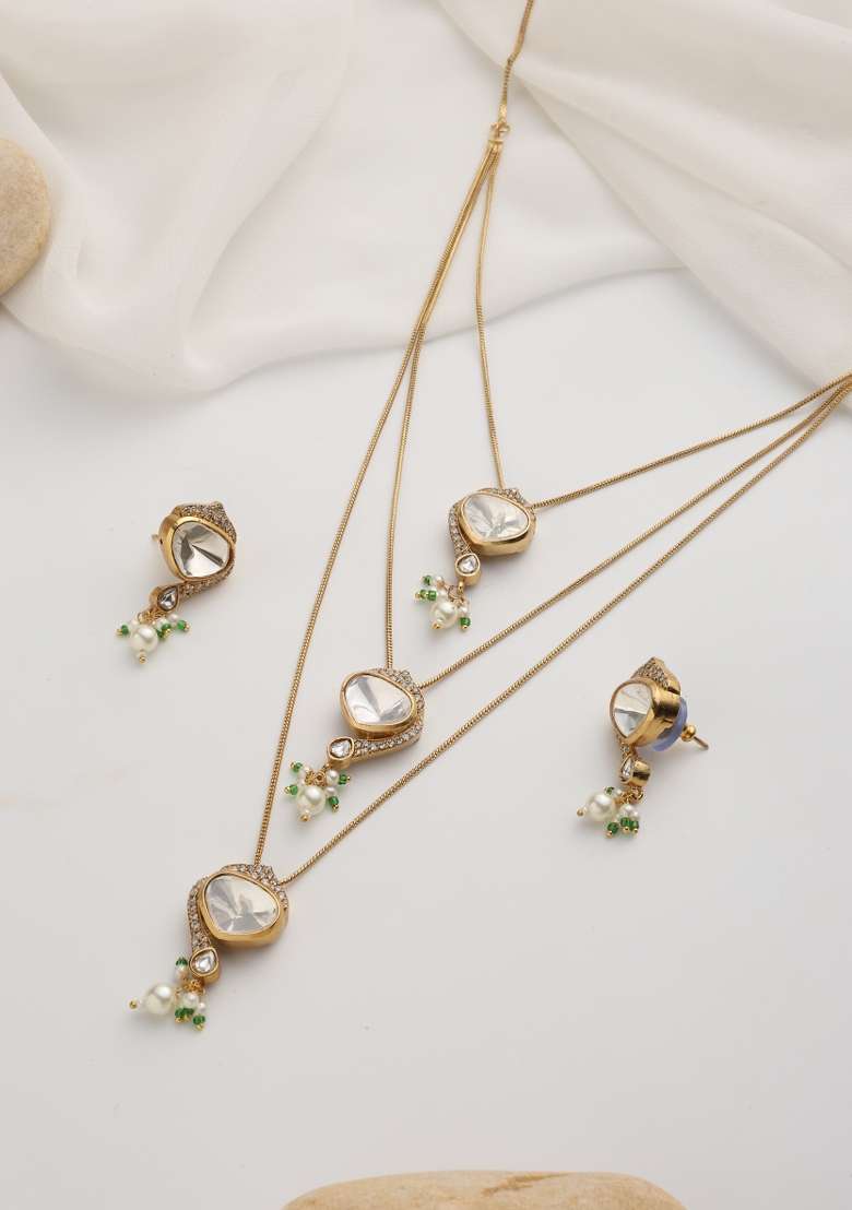 White Gold Layered Necklace Set - Indya