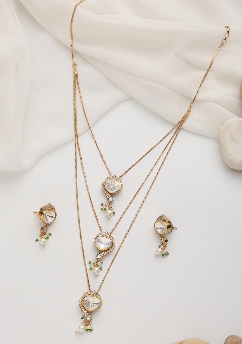 White Gold Layered Necklace Set