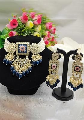 Gold Plated Kundan And Beads Meenakari Choker Necklace Set