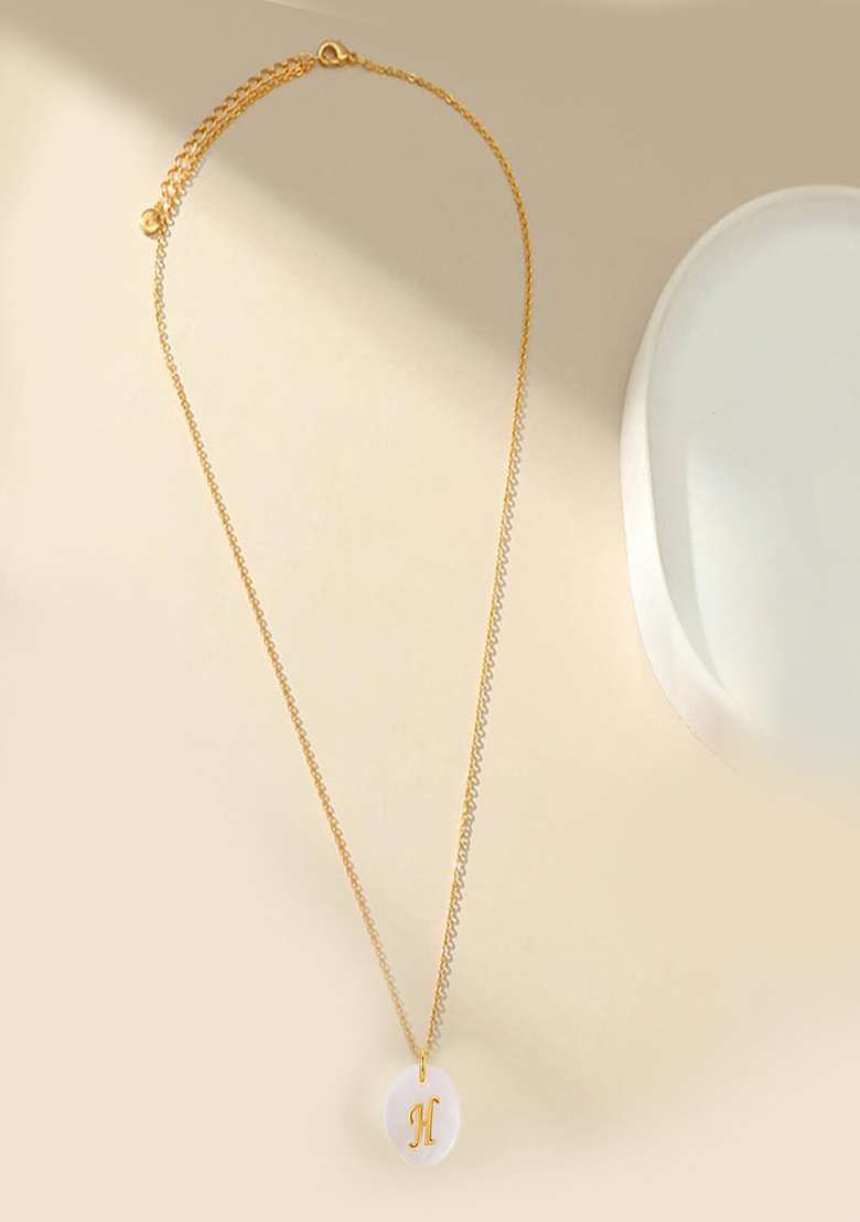 18K Gold Plated Waterproof Antitarnish Letter H Initial Pendant Necklace - Indya