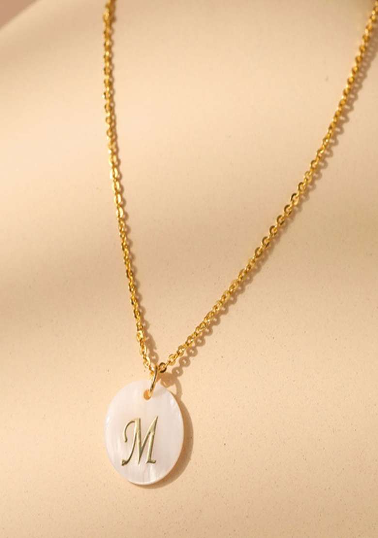 18K Gold Plated Waterproof Antitarnish Letter M Initial Pendant Necklace - Indya