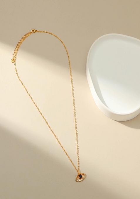 18K Gold Plated Waterproof Antitarnish Evil Eye With Stones Pendant Necklace