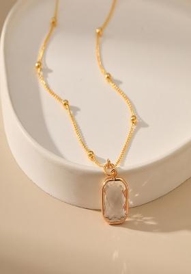 18K Gold Plated Waterproof Antitarnish Square Clear Zircon Pendant Necklace