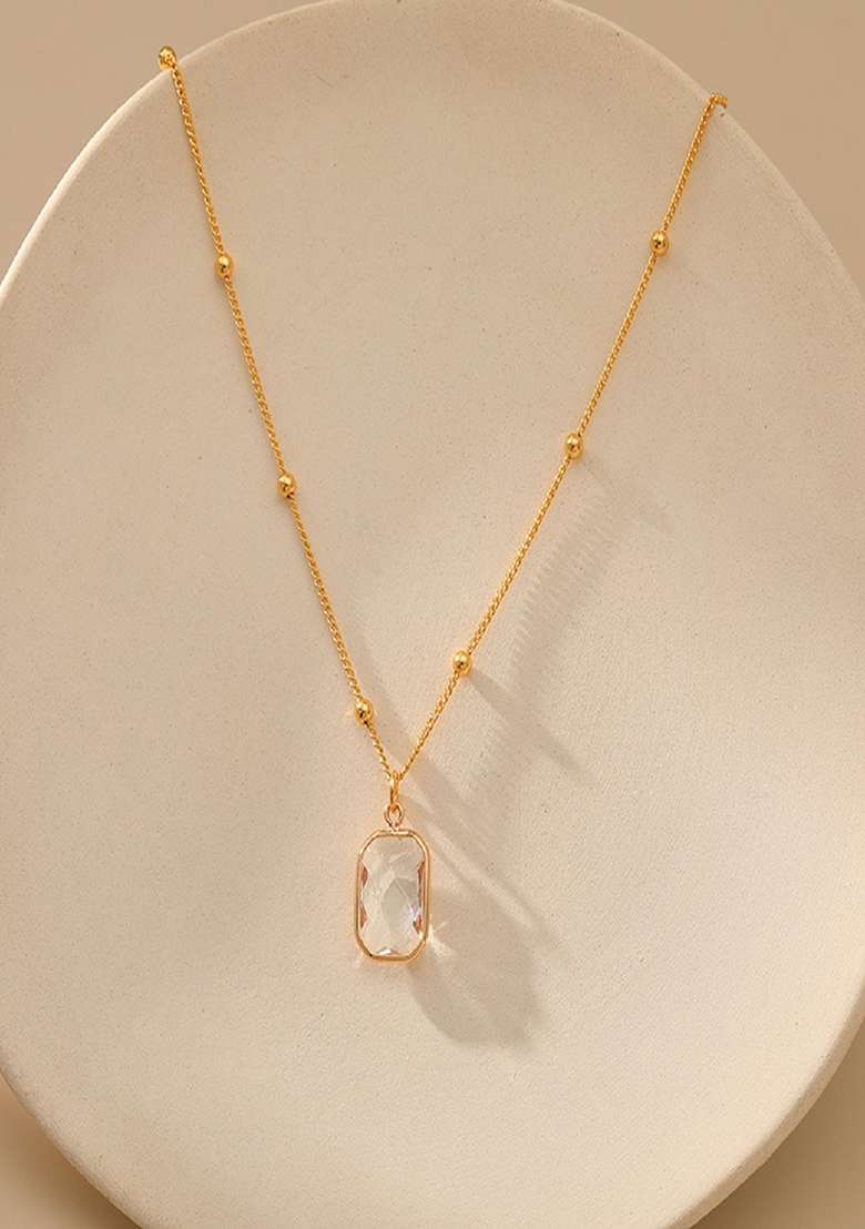 18K Gold Plated Waterproof Antitarnish Square Clear Zircon Pendant Necklace - Indya