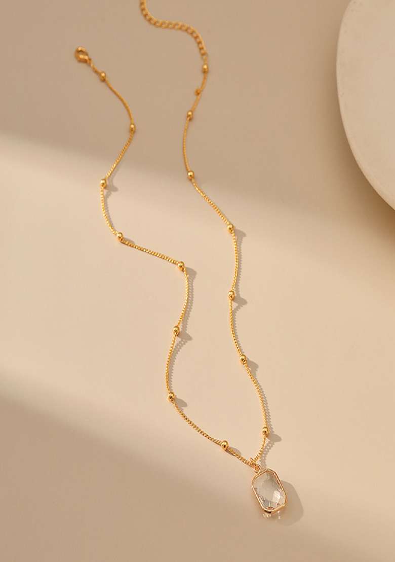 18K Gold Plated Waterproof Antitarnish Square Clear Zircon Pendant Necklace - Indya