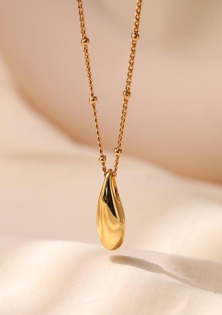 18K Gold Plated Waterproof Antitarnish Seed Drop Shaped Pendant Necklace