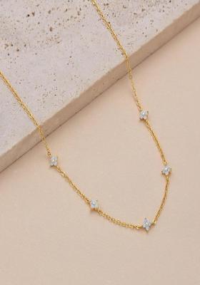 18K Gold Plated Waterproof Anti Tarnish Blue Floral Choker Necklace