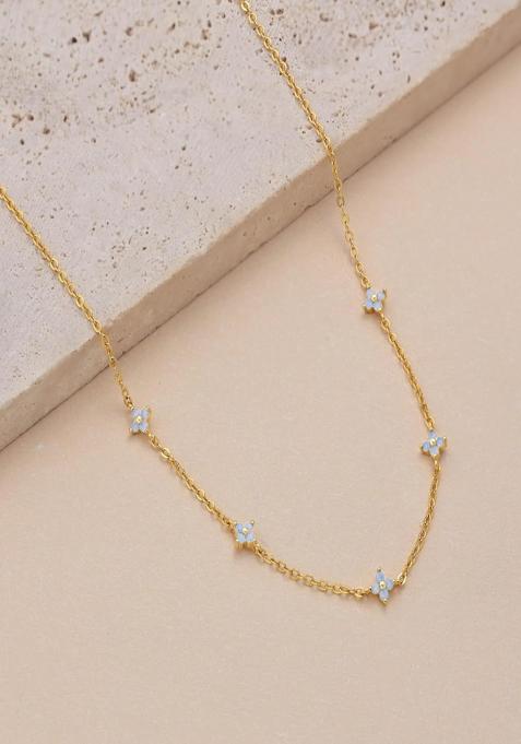 18K Gold Plated Waterproof Anti Tarnish Blue Floral Choker Necklace