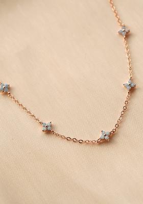 18K Rose Gold Plated Waterproof Anti Tarnish Blue Floral Choker Necklace