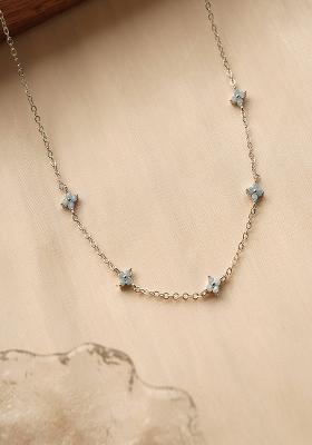 18K Silver Plated Waterproof Anti Tarnish Blue Floral Choker Necklace