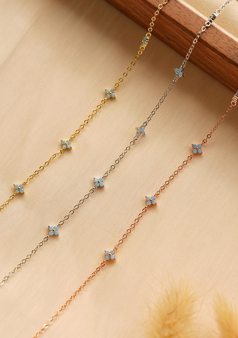 18K Silver Plated Waterproof Anti Tarnish Blue Floral Choker Necklace