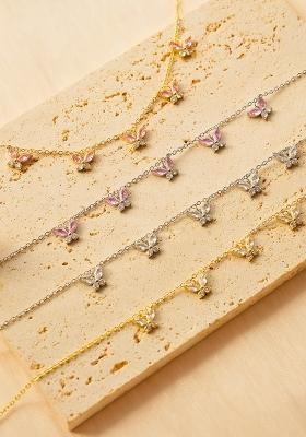 18K Gold Plated Waterproof Anti Tarnish White Zircon Butterfly Choker Necklace