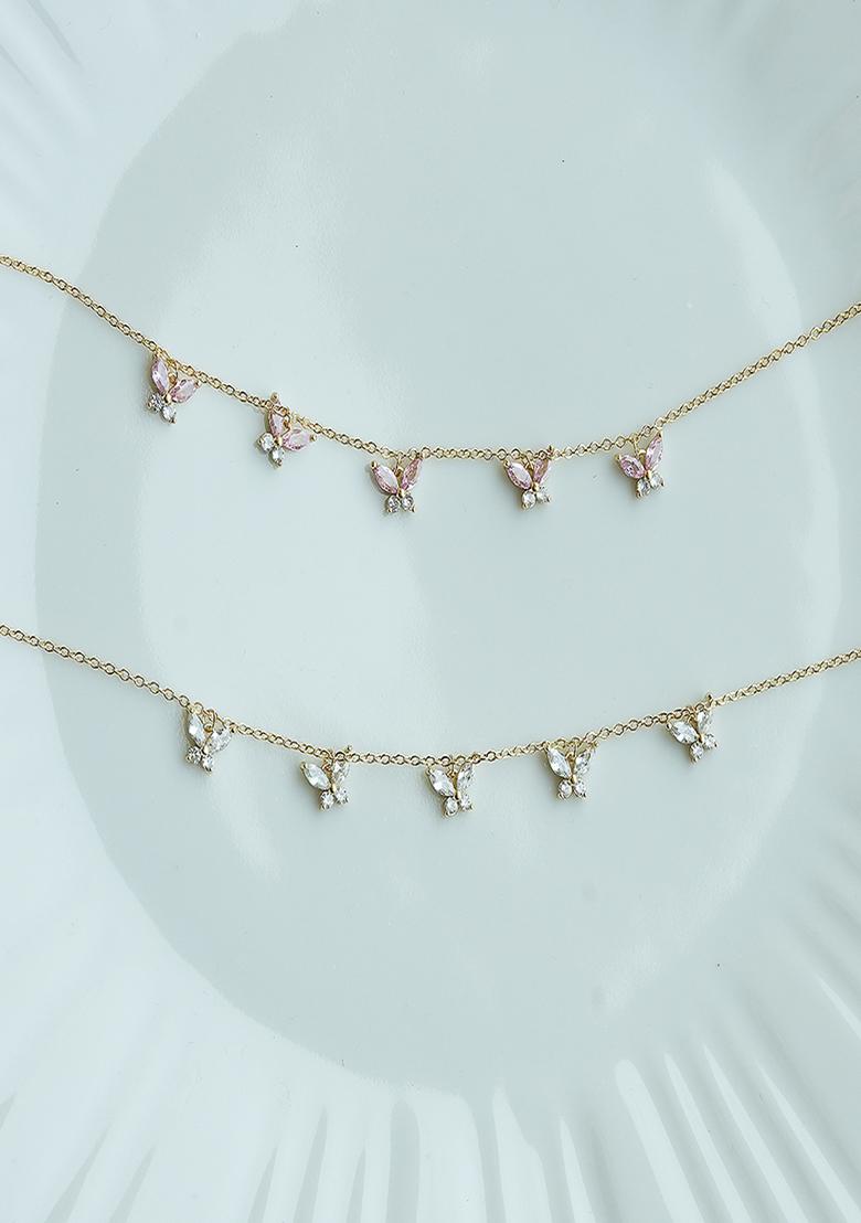18K Gold Plated Waterproof Anti Tarnish White Zircon Butterfly Choker Necklace