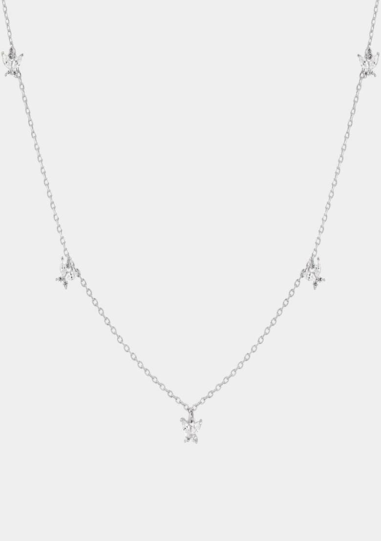 18K Silver Plated Waterproof Anti Tarnish White Zircon Butterfly Choker Necklace