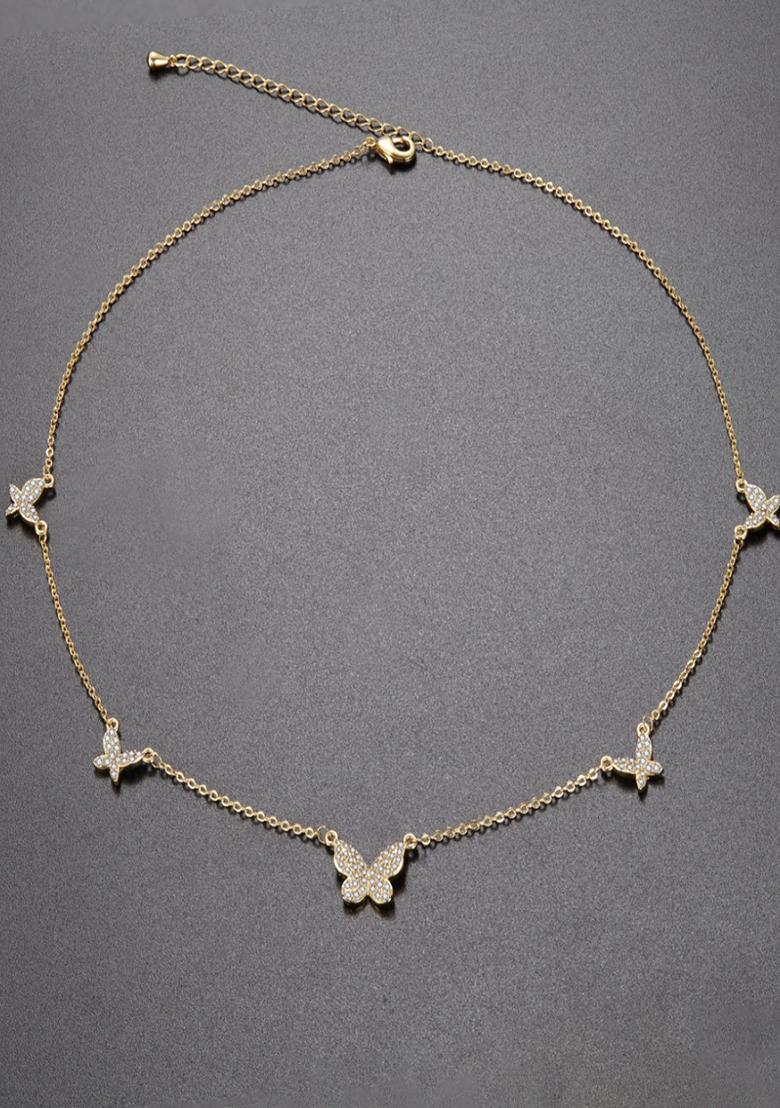 18K Gold Plated Waterproof Anti Tarnish Zircon Butterfly Choker Necklace