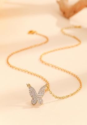 18K Gold Plated Waterproof Anti Tarnish Zircon Butterfly Pendant Necklace