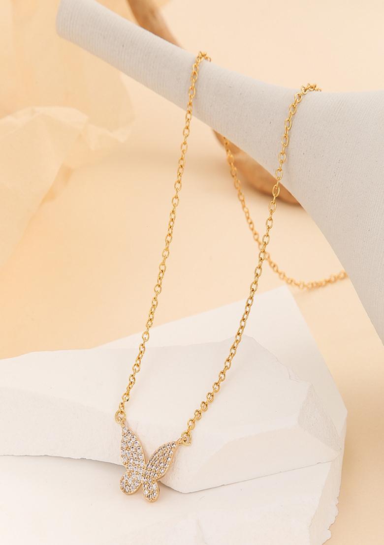18K Gold Plated Waterproof Anti Tarnish Zircon Butterfly Pendant Necklace