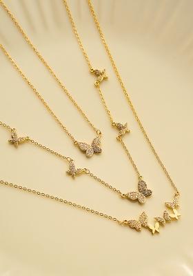 18K Gold Plated Waterproof Anti Tarnish Zircon Butterfly Pendant Necklace