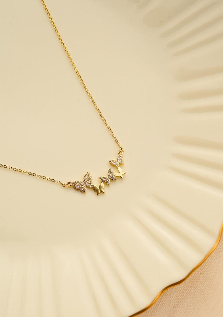 18K Gold Plated Waterproof Anti Tarnish Zircon Butterfly Pendant Necklace