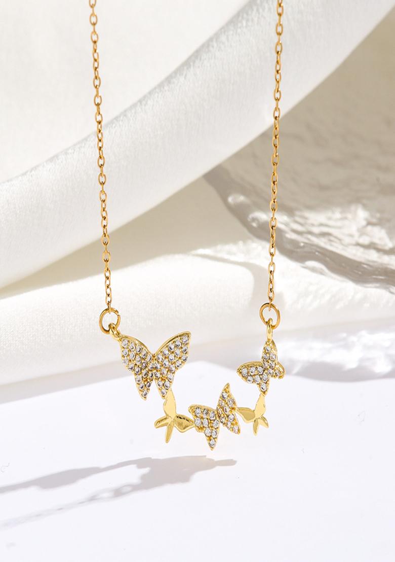 18K Gold Plated Waterproof Anti Tarnish Zircon Butterfly Pendant Necklace