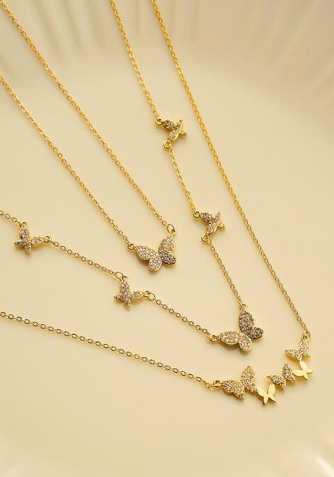 18K Gold Plated Waterproof Anti Tarnish Zircon Butterfly Pendant Necklace