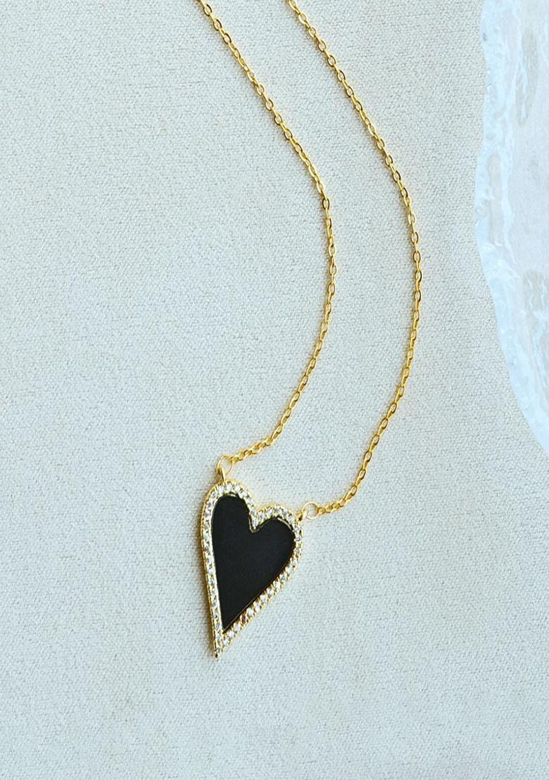 18K Gold Plated Waterproof Anti Tarnish Black Heart Zircon Pendant Necklace
