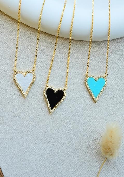 18K Gold Plated Waterproof Anti Tarnish Black Heart Zircon Pendant Necklace