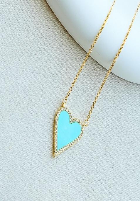 18K Gold Plated Waterproof Anti Tarnish Aqua Blue Heart Zircon Pendant Necklace