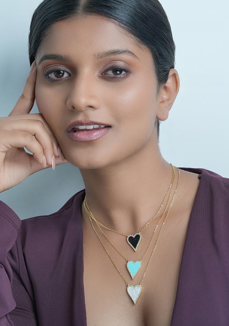 18K Gold Plated Waterproof Anti Tarnish White Heart Zircon Pendant Necklace